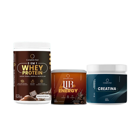 Kit 1 Whey Isolado Chocolate Belga + 1 Creatina + 1 Lib Energy Complete Bari