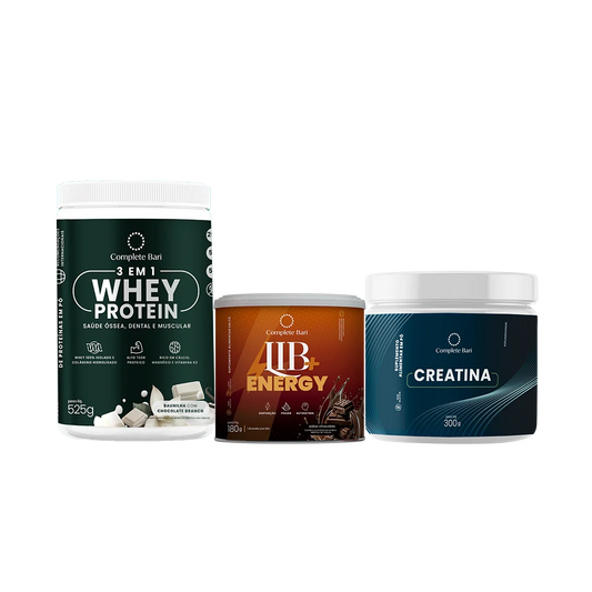 Kit 1 Whey Isolado Baunilha com Chocolate + 1 Creatina + 1 Lib Energy Complete Bari